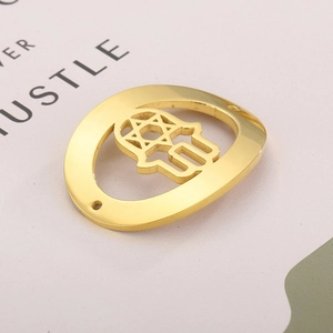 Polished gold Hamsa Hand with Star of David oval connector for DIY bracelet jewelry making