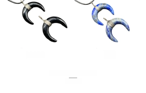 Lapis lazuli and obsidian crescent pendants with wire wrapping on black cords