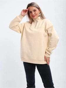 Women Half Zip Pullover Sweatshirt Pure Cotton Loose Fit Stand Collar Long Sleeve Solid Streetwear Oversized Top