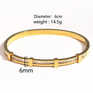 Détails du bracelet en acier titane avec zircons carrés de 6 cm de diamètre et 6 mm de large
