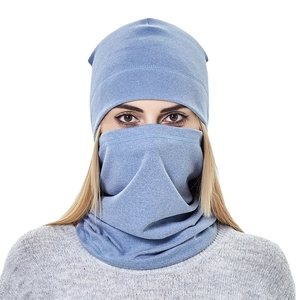 Winter thermal knit hat and neck warmer set in light blue for outdoor windproof protection
