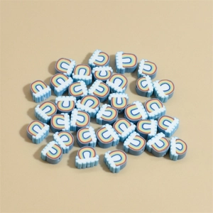 Light blue polymer clay rainbow beads for DIY jewelry making and phone charms