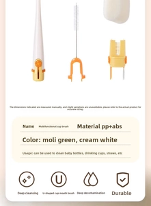 Close-up of the 5-in-1 multi-functional bottle brush set made of durable PP and ABS material