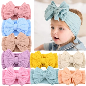 Baby Headband Large Bow Elastic Nylon Jacquard Knit Hairband Soft Stretchy Hair Accessories For Newborns Infants Toddlers