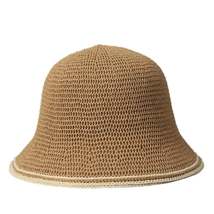 Chic woven bucket hat in light brown with cream contrast trim for women in spring and summer