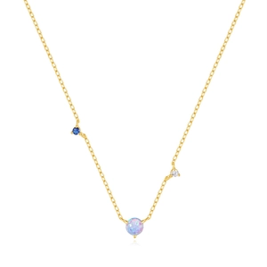 Elegant S925 sterling silver gold necklace with opal and multi-color zircon stones