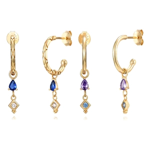 Vintage Geometric Waterdrop Zirconia Hoop Earrings Copper Gold Plated 925 Sterling Silver Post Earrings For Women Jewelry