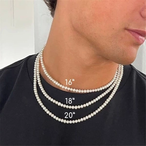 Men's single-layer pearl necklace set in 16, 18, and 20 inch length options