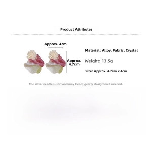 Detailed view of lace flower earring with size 4.7x4cm and material specifications