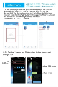 APP setup guide for LED star waterfall lights featuring DMX control and voice settings