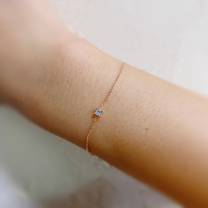 Minimalist S925 silver 14K gold plated bracelet with princess cut square zircon stone
