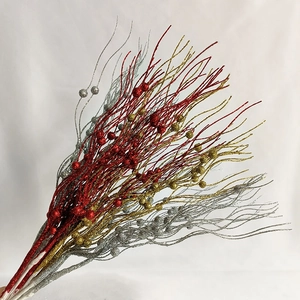 Detail of 43cm Christmas glitter stems in red, gold, and silver for holiday decoration