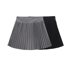 Pleated mini tennis skirts in classic grey and black colors on a white background