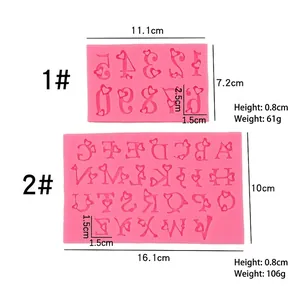 Stampi in silicone rosa a forma di cuore per numeri 0-9 e lettere per cioccolato e fai da te