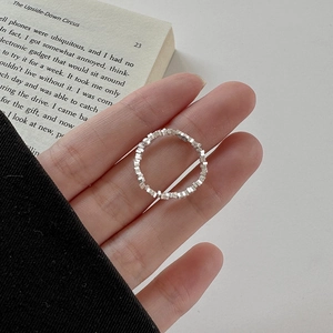 925 Sterling Silver Ring For Women Square Geometric Beads Round Transfer Bead Elastic Rope Minimalist Stackable Finger Jewelry