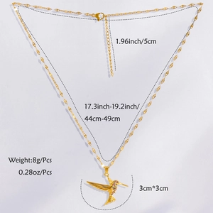 Detailed size specifications for hummingbird pendant necklace with multi-color zircons