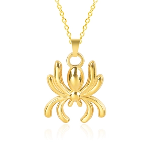 Macro view of 18k gold plated stainless steel spider pendant with mirror finish surface