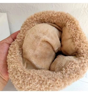 Macro shot of the thick khaki plush lining and warm texture of the knitted earflap hat