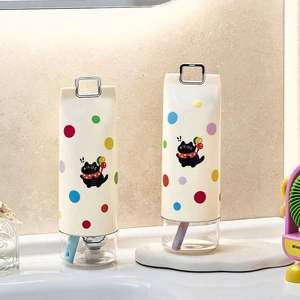 Étui de voyage pour brosse à dents crème avec pois, motif chat et anneau doré