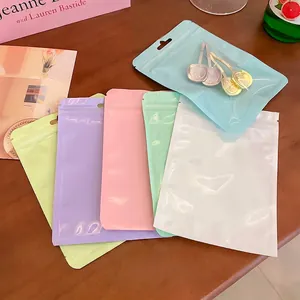 Macaron Colors Self Sealing Plastic Bags Zipper Lock Jewelry Packaging Storage Pockets With Hanging Hole Translucent For Small Items