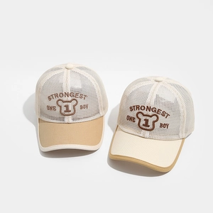 Kids breathable mesh baseball cap with bear embroidery and adjustable sun shade visor