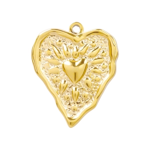 Textured 18k gold plated sunburst heart pendant in 304 stainless steel for DIY jewelry