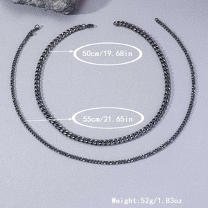 Double layer black stainless steel twist chain necklace set with size and weight info