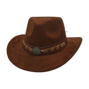 Chapeau de cowboy marron en daim avec large bord et bande de cuir à étoiles