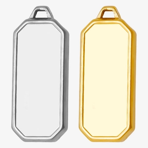 Polished silver and gold rectangular stainless steel pendants with bevelled edges