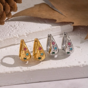 French vintage U-shape earrings with zircon stars in gold and silver finish on stones