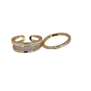 Golden double-layer open ring set with sparkling zircon in a minimalist design