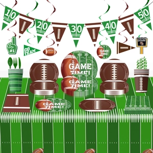 American Football Theme Party Tableware Disposable Paper Plates Napkins Cups Tablecloth Banner For Birthday Game Day