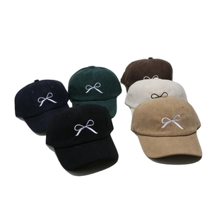 Corduroy Baseball Cap With Bowknot Embroidery Retro Winter Warm Adjustable Sun Hat For Women Men