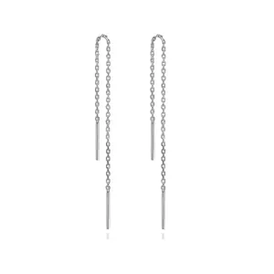 Minimalist long threader earrings in 18K gold plated stainless steel with bar pendants