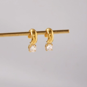 Classic 18K gold plated stainless steel hoop earrings with round white zircon stones