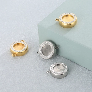 Golden and silver geometric stainless steel jewelry connectors with sparkling rhinestones