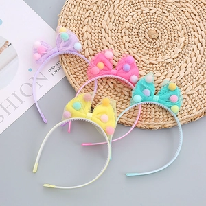 Children Girls Mesh Bow Headband Hair Clip Colorful Mini Pom Poms Non Slip Plastic Teeth Korean Style Sweet Accessories