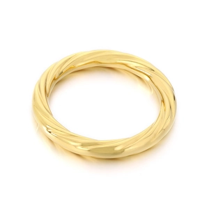 Polished 18K gold plated stainless steel spiral twisted ring for women at 45-degree angle