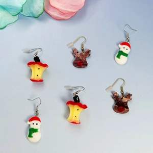 Christmas Dangle Earrings Acrylic Resin Snowman Reindeer Apple Core Cartoon Festive Holiday Jewelry Women Girls