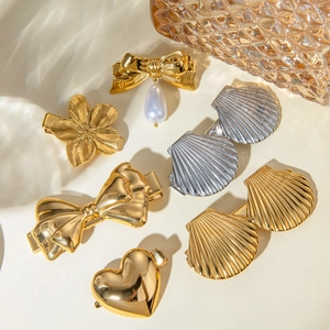 Set of 6 gold and silver bow and flower hair clips in 18k gold-plated stainless steel