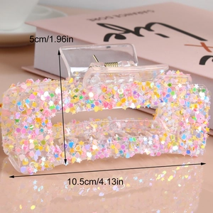 Transparent candy color hair claw clip with colorful stars and heart sequins 10.5cm