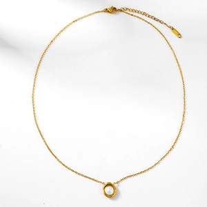 Minimalist 18K gold plated necklace with a single white pearl in irregular setting
