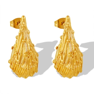 French style gold plated titanium steel drop earrings with organic molten lava texture