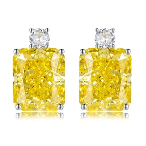 Luxury S925 sterling silver stud earrings with square yellow high carbon diamonds