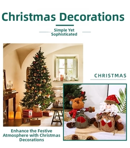 Detailed view of handmade linen Christmas gift bags with reindeer and Santa Claus motifs