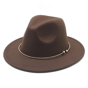 Classic dark brown felt fedora hat featuring a stylish gold metal ring band accessory
