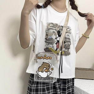 Clear Capybara crossbody phone bag featuring cartoon graphics and beige shoulder strap