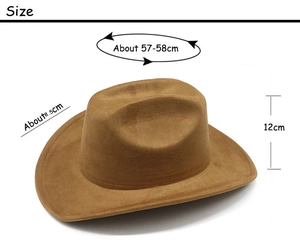 Brown western cowboy hat size chart showing 58cm circumference and 8.5cm brim width