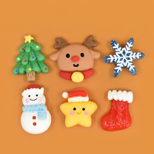 Christmas Resin Charms Flatback DIY Jewelry Making Accessories Snowman Reindeer Snowflake For Hair Clips Phone Case Decor