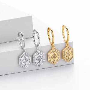S925 sterling silver starburst hoop earrings with micro-paved cubic zirconia accents